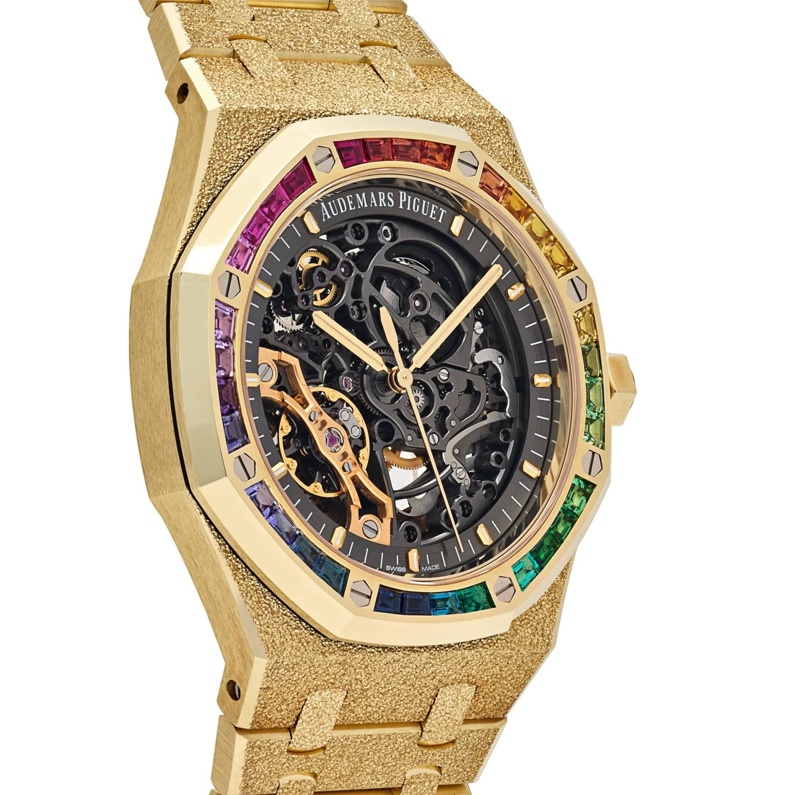 Royal Oak Frosted Yellow Gold Double Balance Wheel Rainbow Bezel 3 Royal Oak Frosted Yellow Gold Double Balance Wheel Rainbow Bezel - Image 3