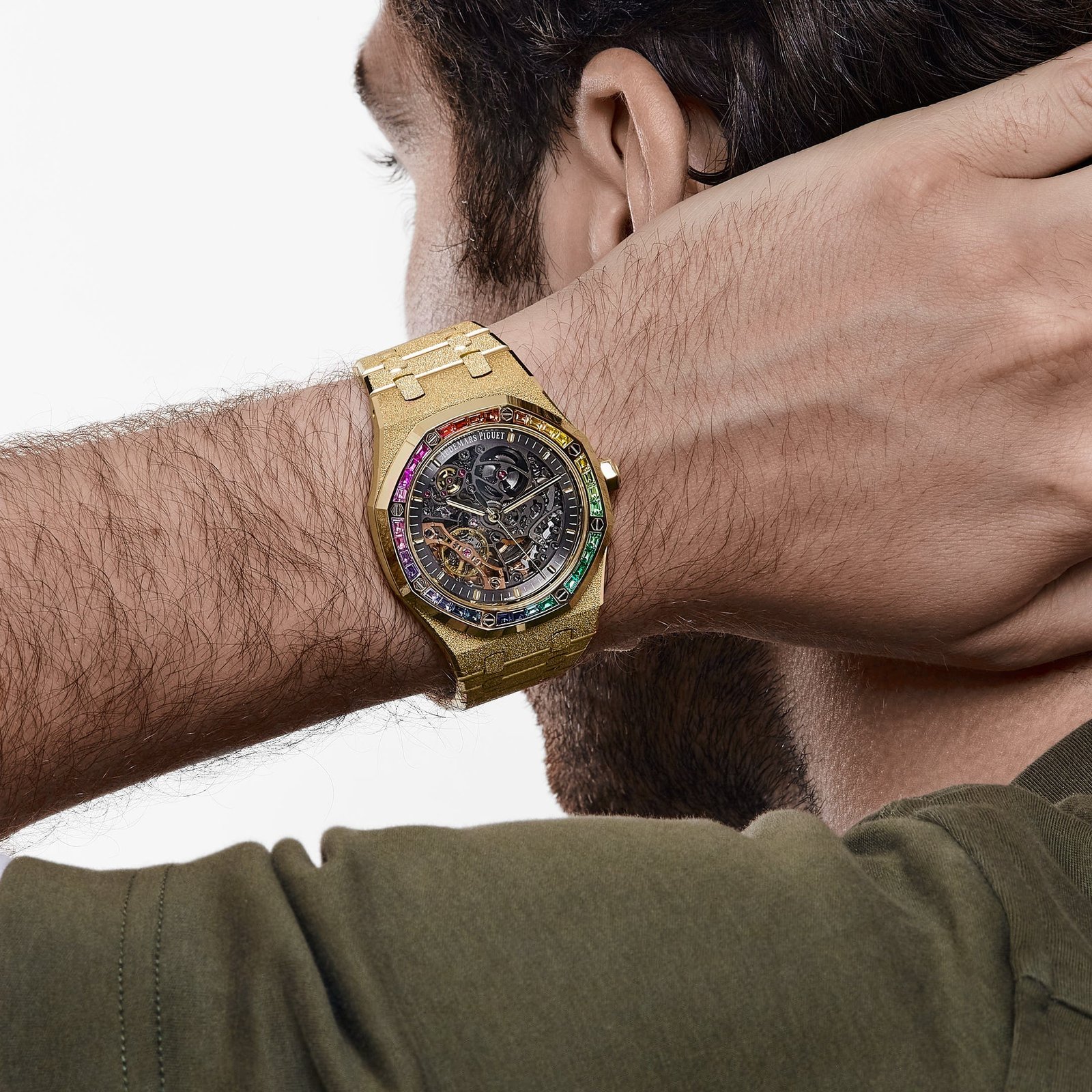 Royal Oak Frosted Yellow Gold Double Balance Wheel Rainbow Bezel 5 Royal Oak Frosted Yellow Gold Double Balance Wheel Rainbow Bezel - Image 5