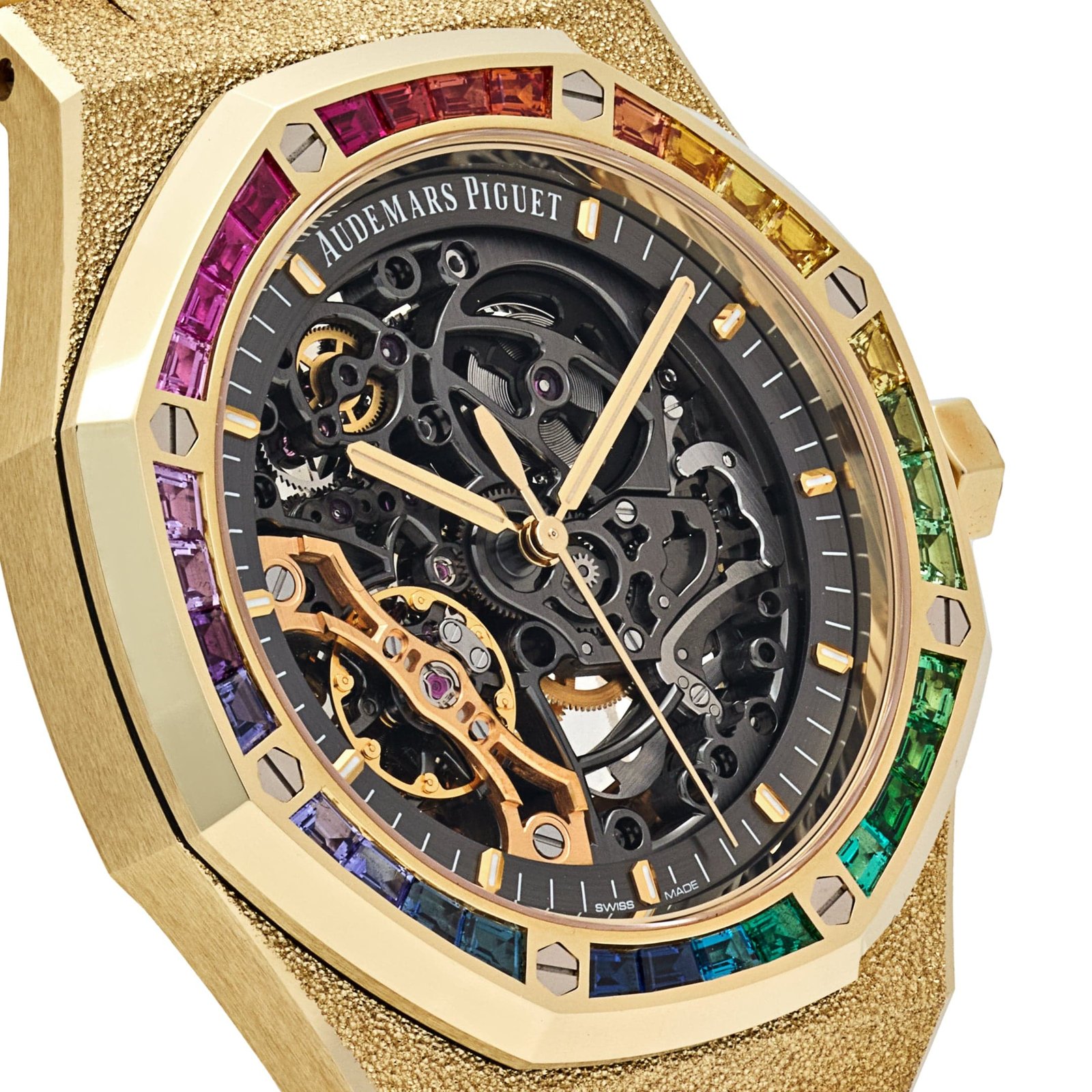 Royal Oak Frosted Yellow Gold Double Balance Wheel Rainbow Bezel 6 Royal Oak Frosted Yellow Gold Double Balance Wheel Rainbow Bezel - Image 6