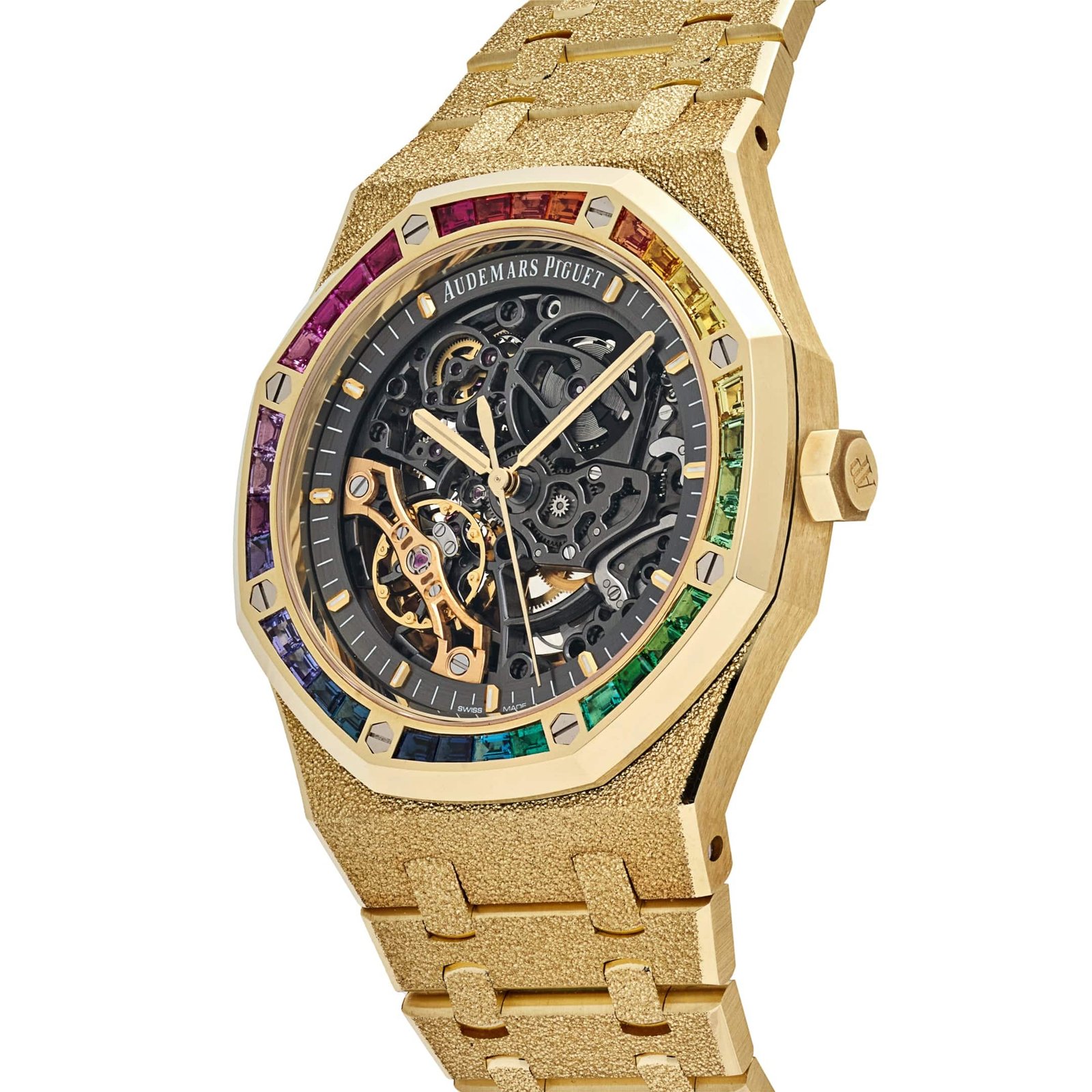 Royal Oak Frosted Yellow Gold Double Balance Wheel Rainbow Bezel 7 Royal Oak Frosted Yellow Gold Double Balance Wheel Rainbow Bezel - Image 7