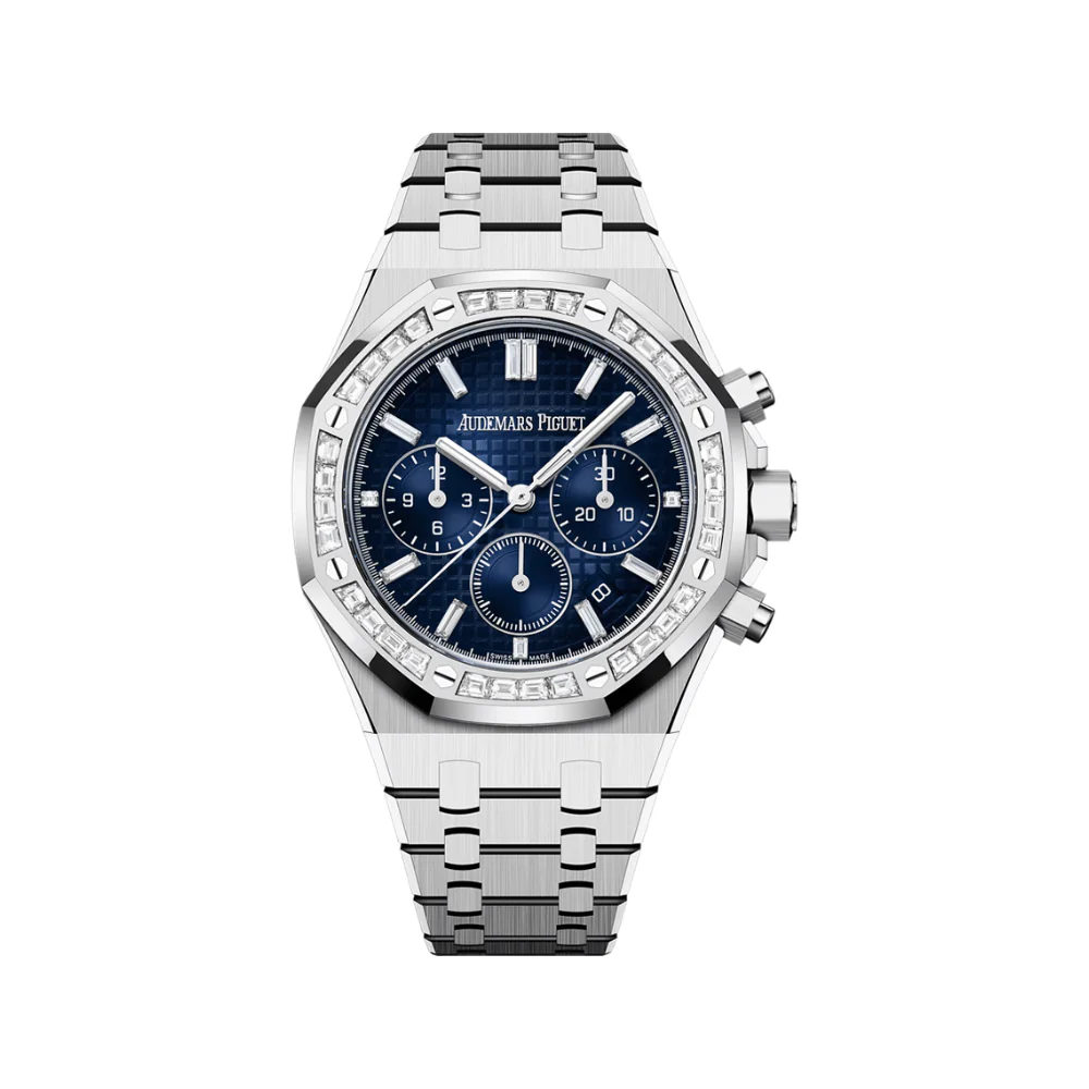 Royal Oak Chronograph White Gold Diamond Bezel Smoked Blue Dial