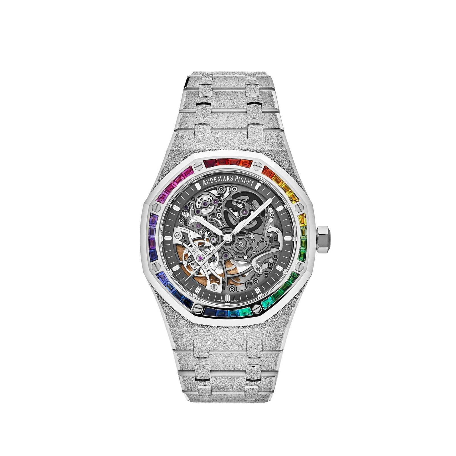Royal Oak Double Balance Wheel Rainbow Bezel Frosted White Gold