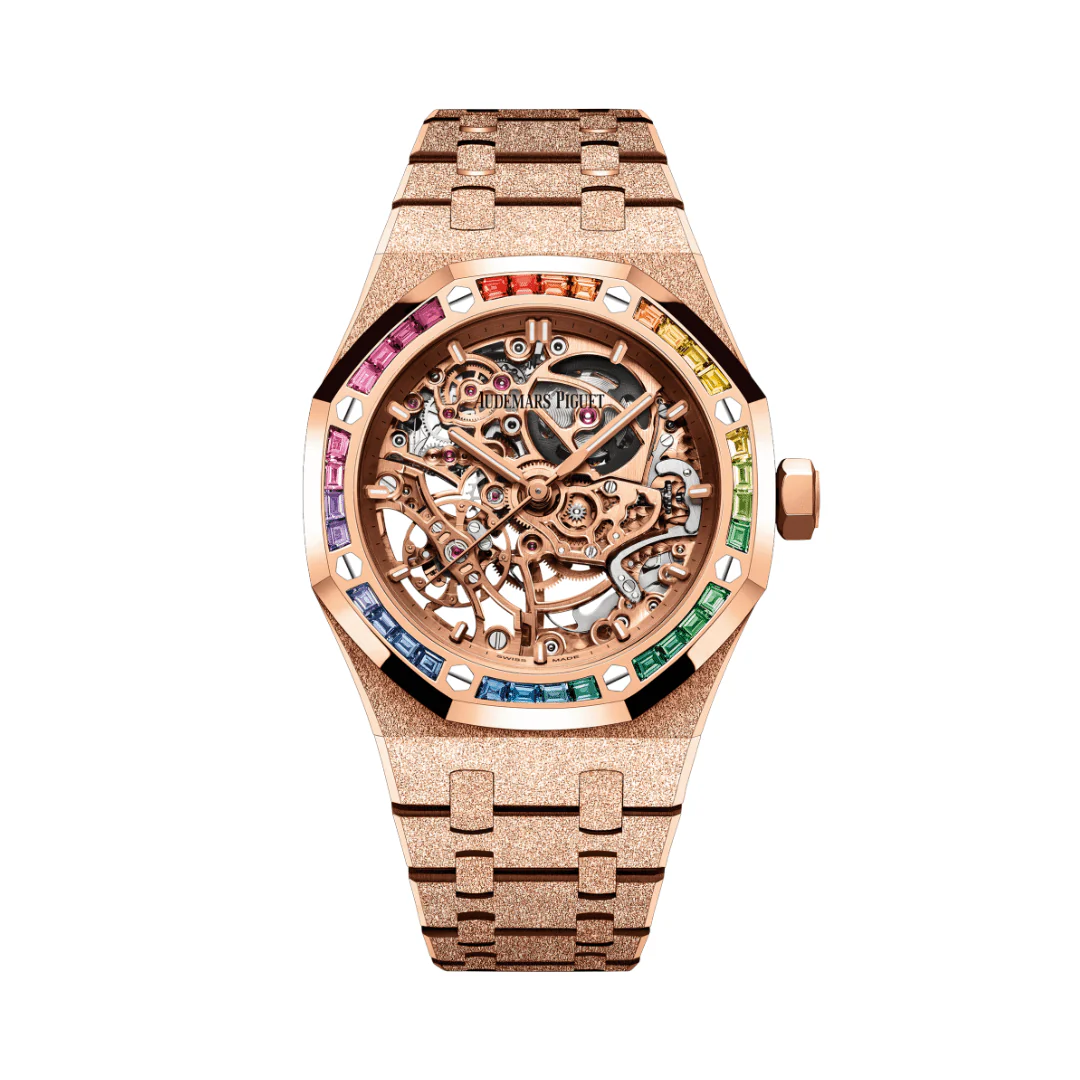 Royal Oak Openworked Frosted Rose Gold Rainbow Bezel