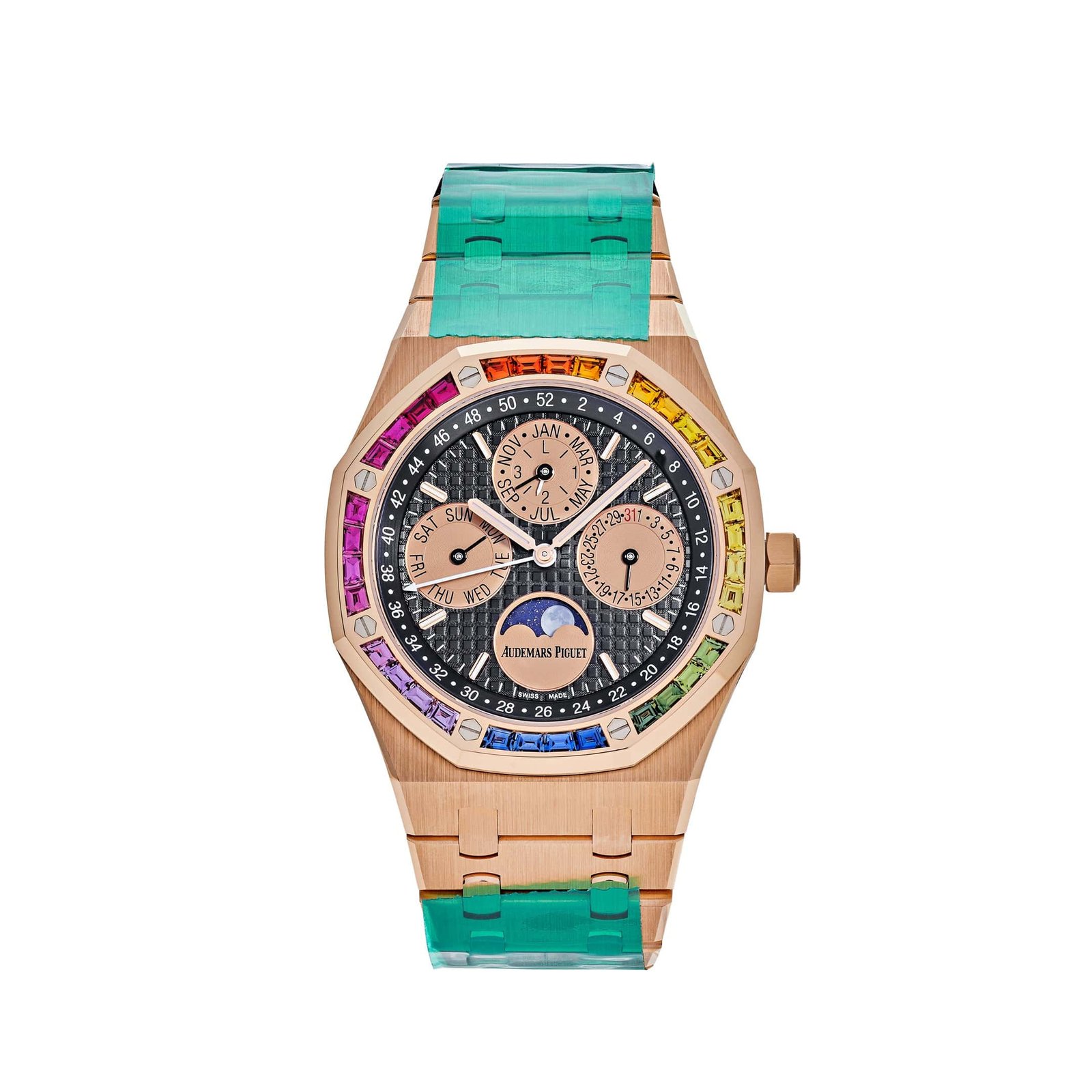 Royal Oak Perpetual Calendar Rose Gold Rainbow Bezel Black Dial Limited Edition