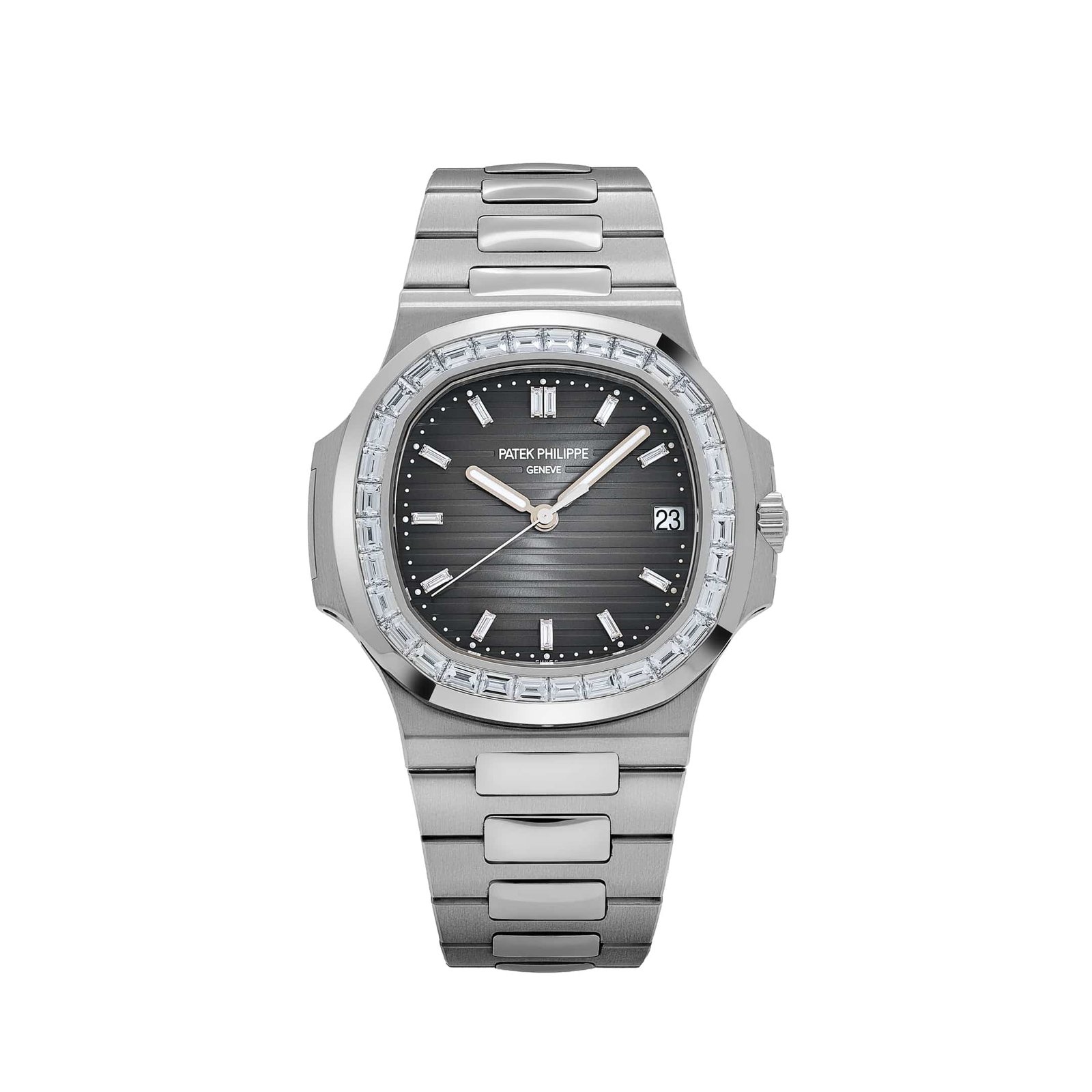 Nautilus Platinum Grey Diamond Baguette Dial Diamond Baguette Bezel