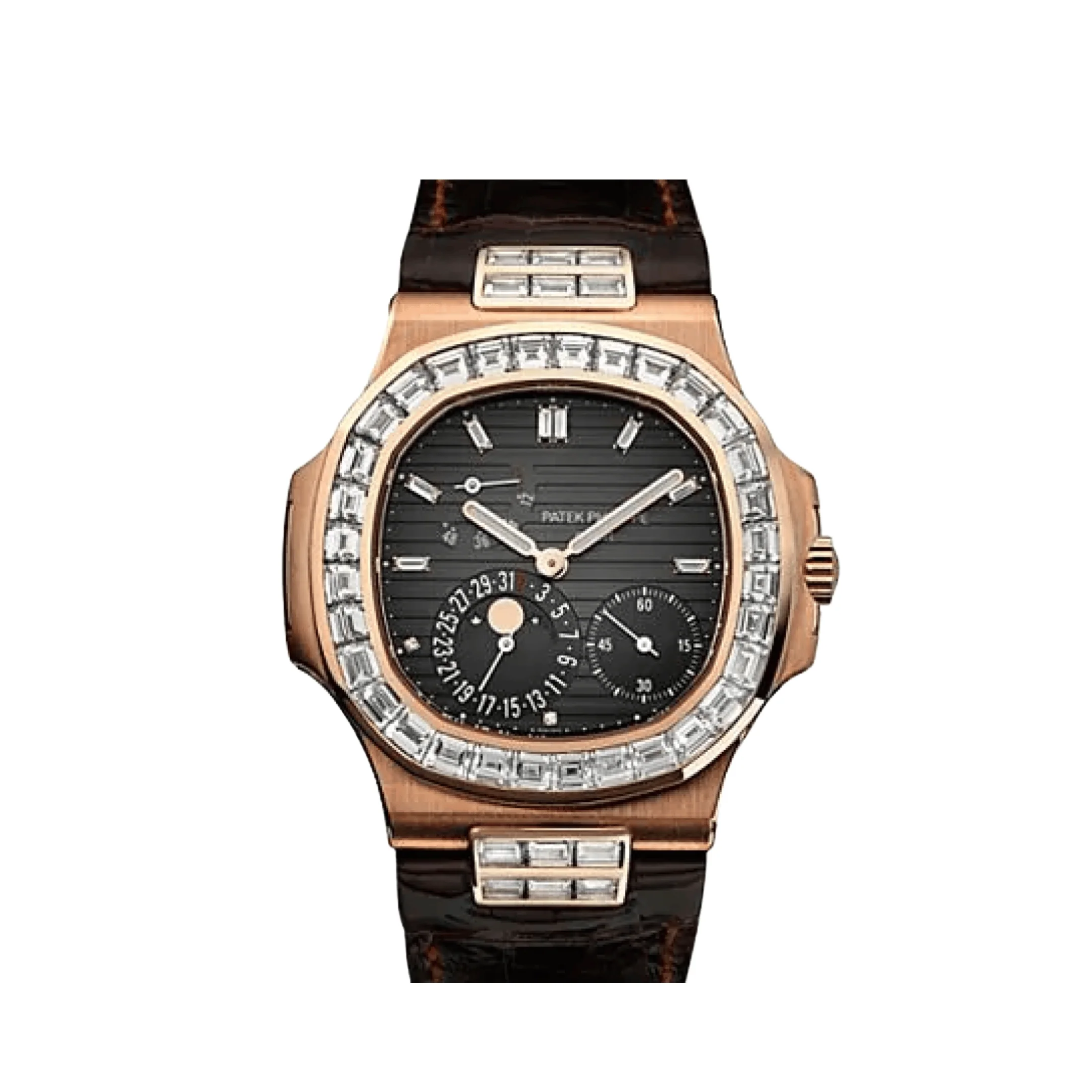 Nautilus Rose Gold Black Diamond Baguette Dial and Bezel