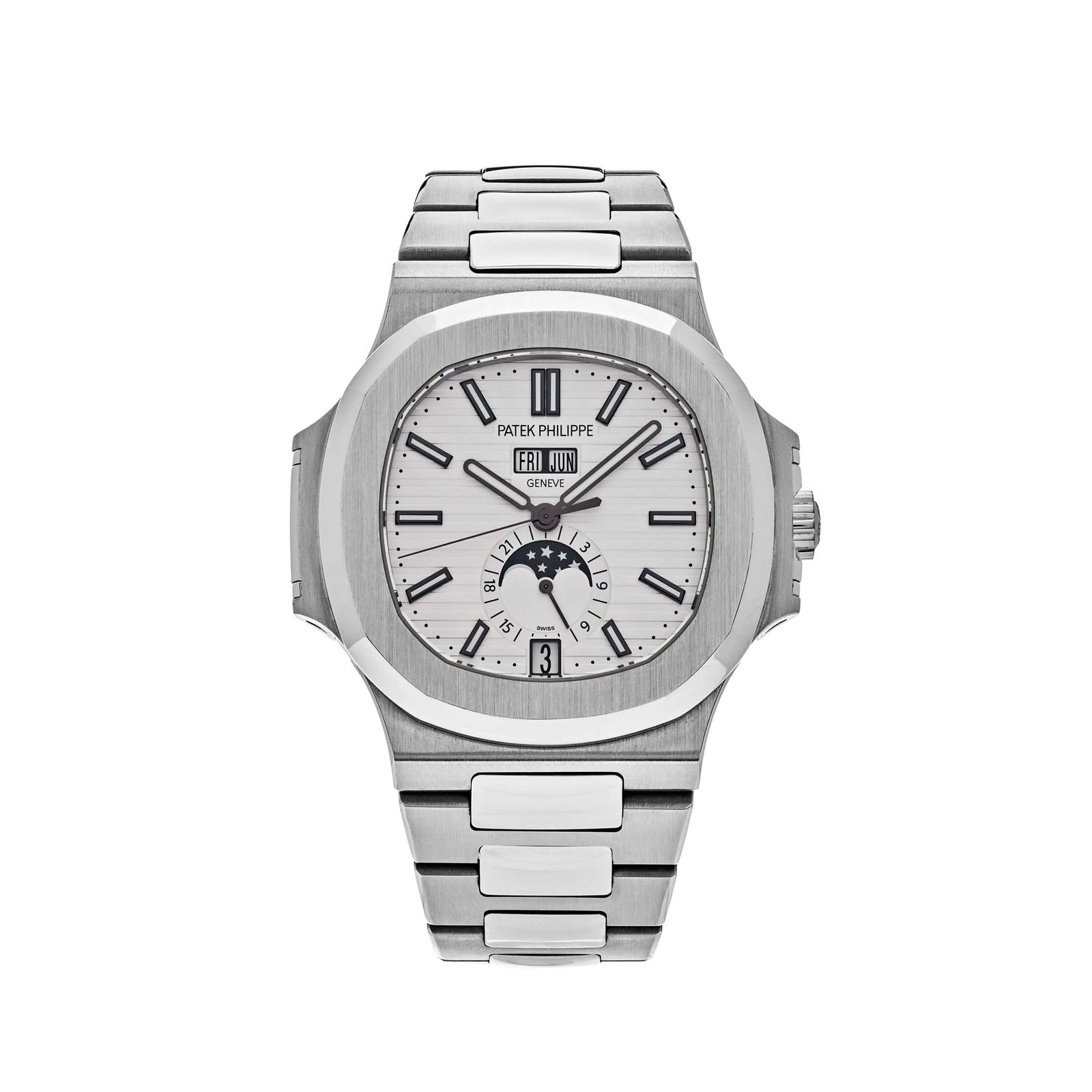 Nautilus Annual Calendar Moon Phases Stainless Steel White Dial