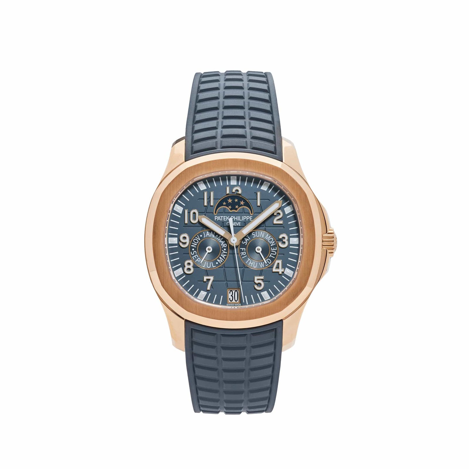 Aquanaut Luce Annual Calendar Moon Phases Rose Gold Blue-Gray Dial