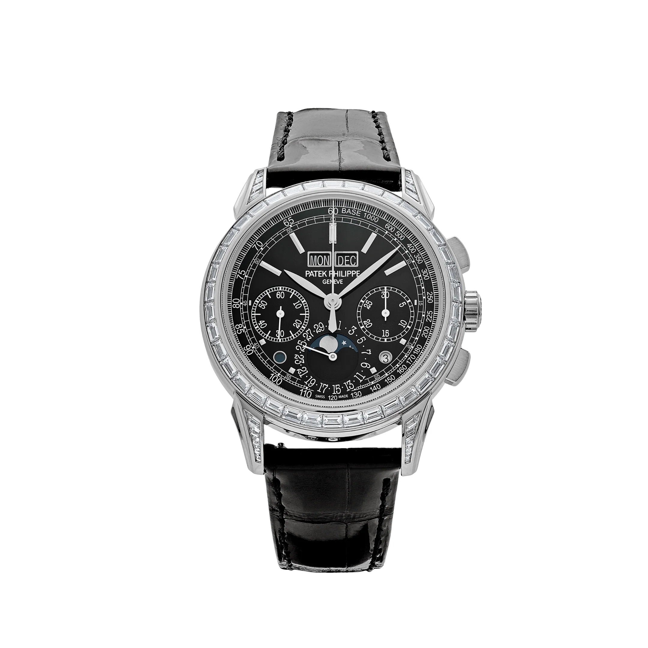 Grand Complications Perpetual Calendar Platinum Black Dial Baguette Bezel