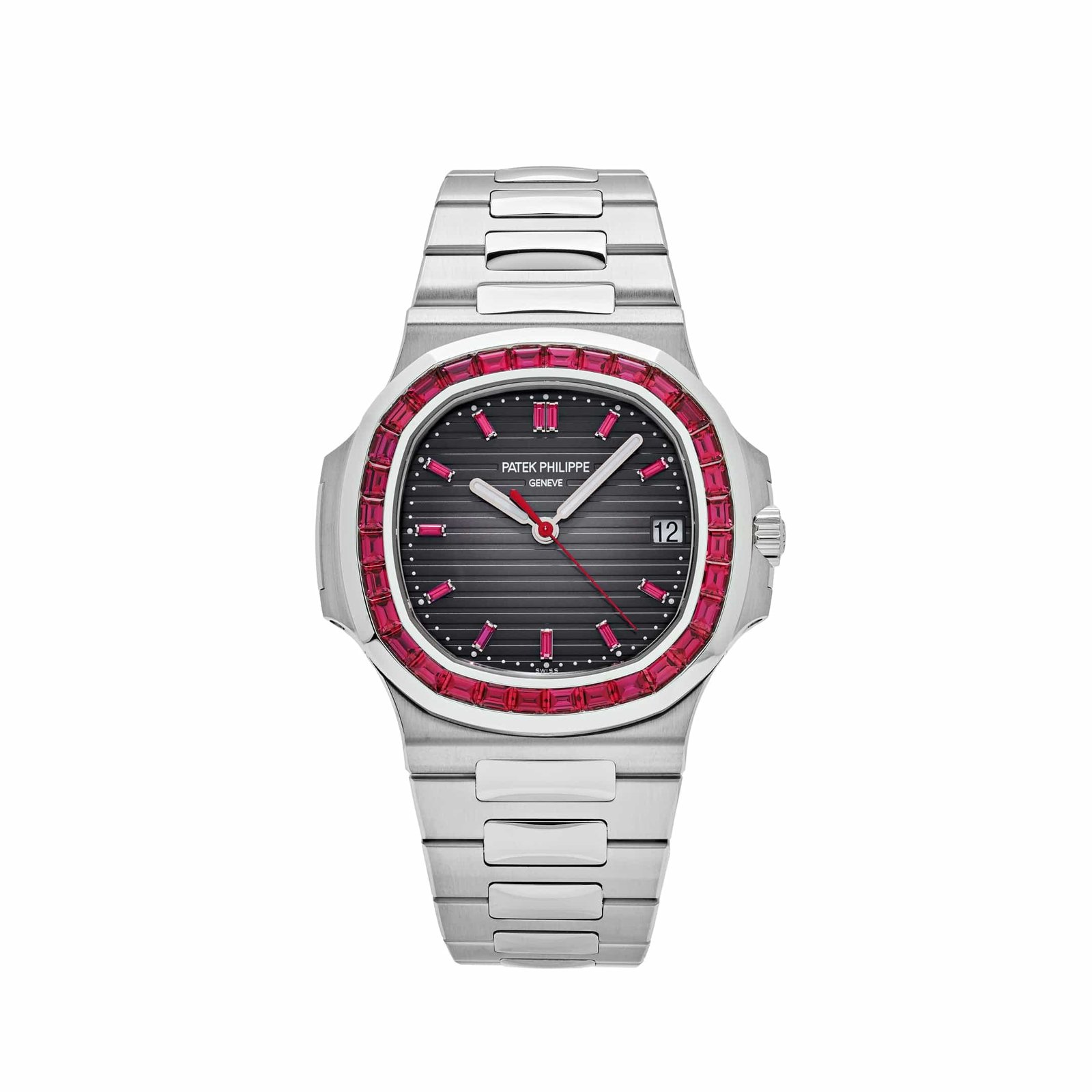 Nautilus Platinum Grey Dial Ruby Bezel