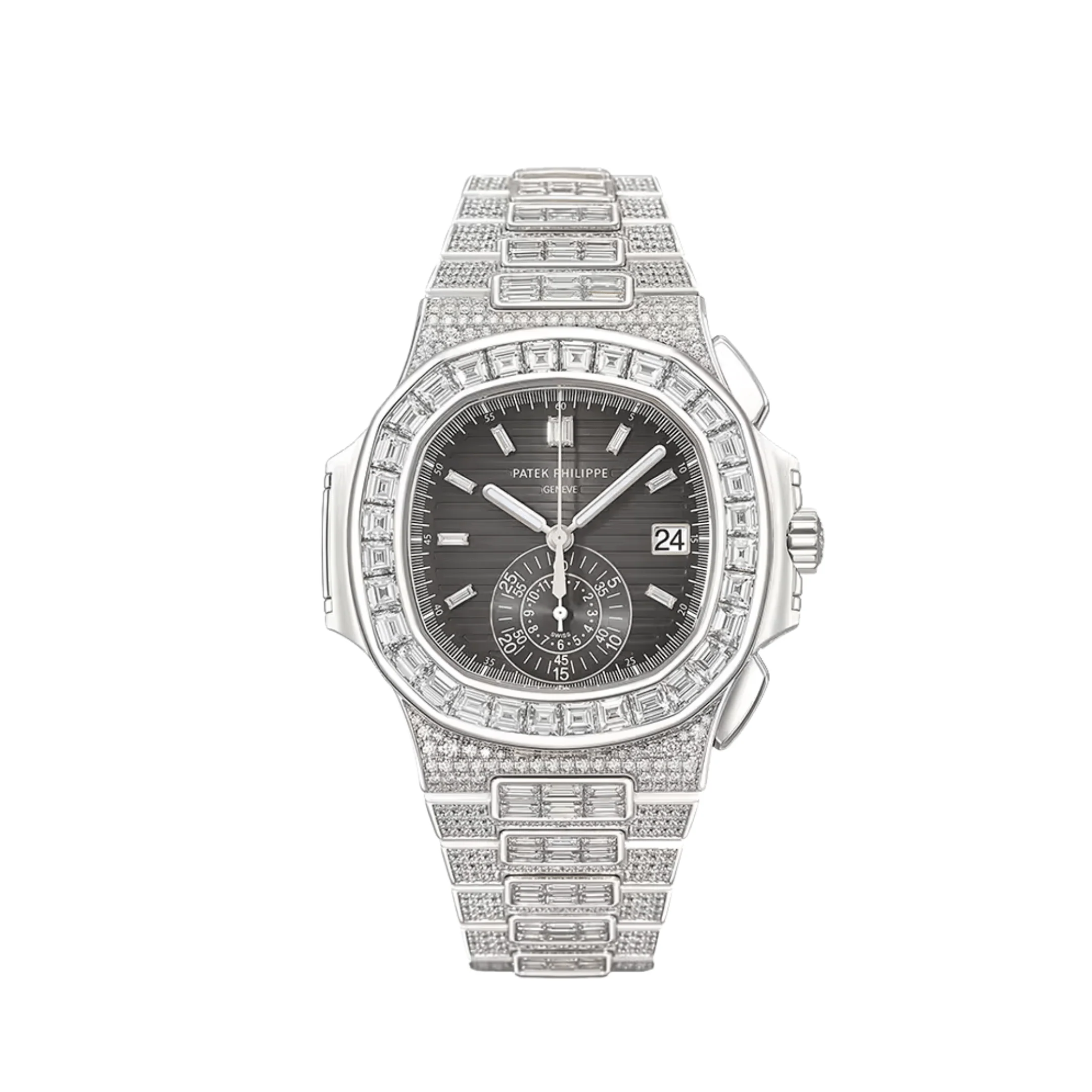 Nautilus Chronograph White Gold Black Dial Diamond Set