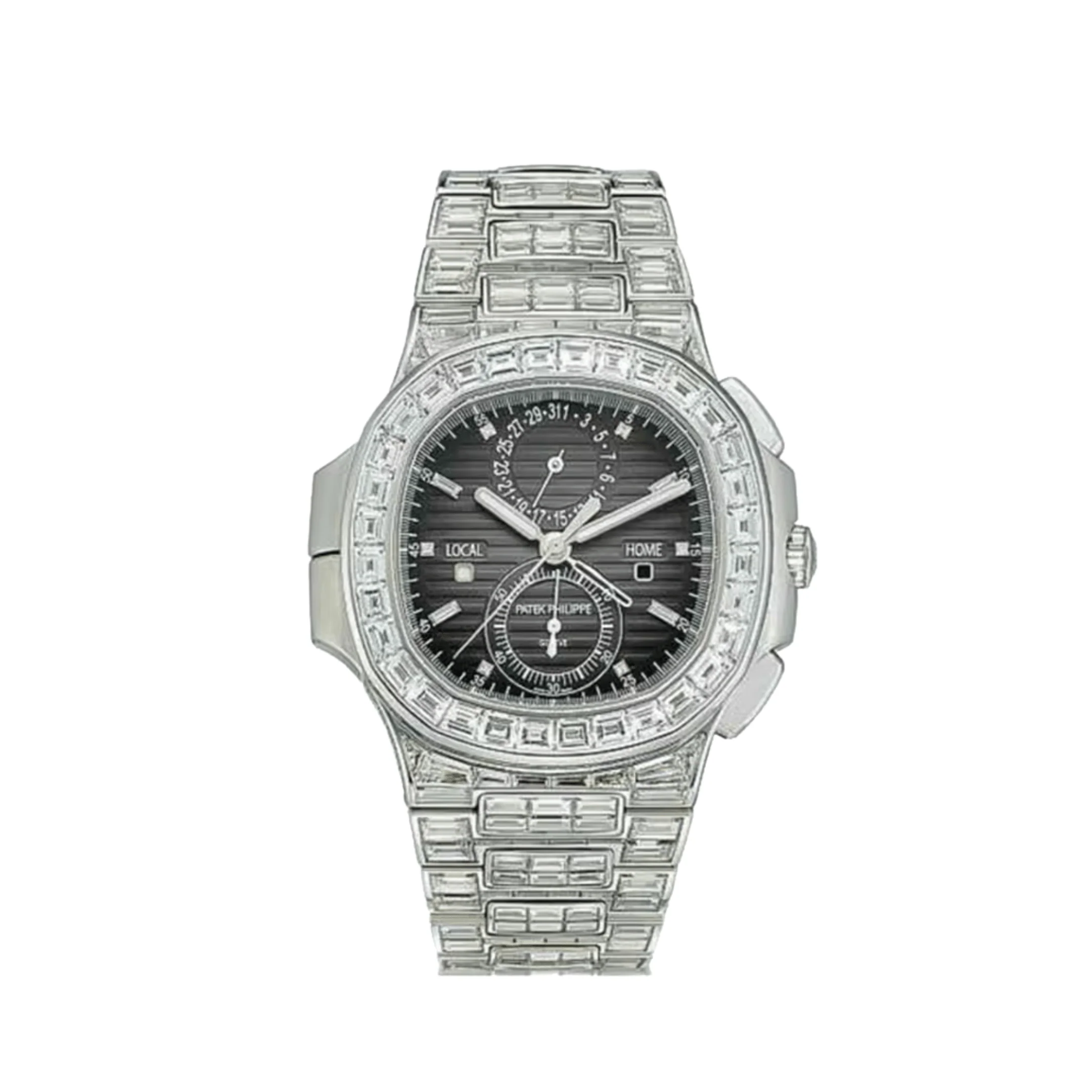 Nautilus Flyback Chronograph White Gold Black Dial Diamond Set