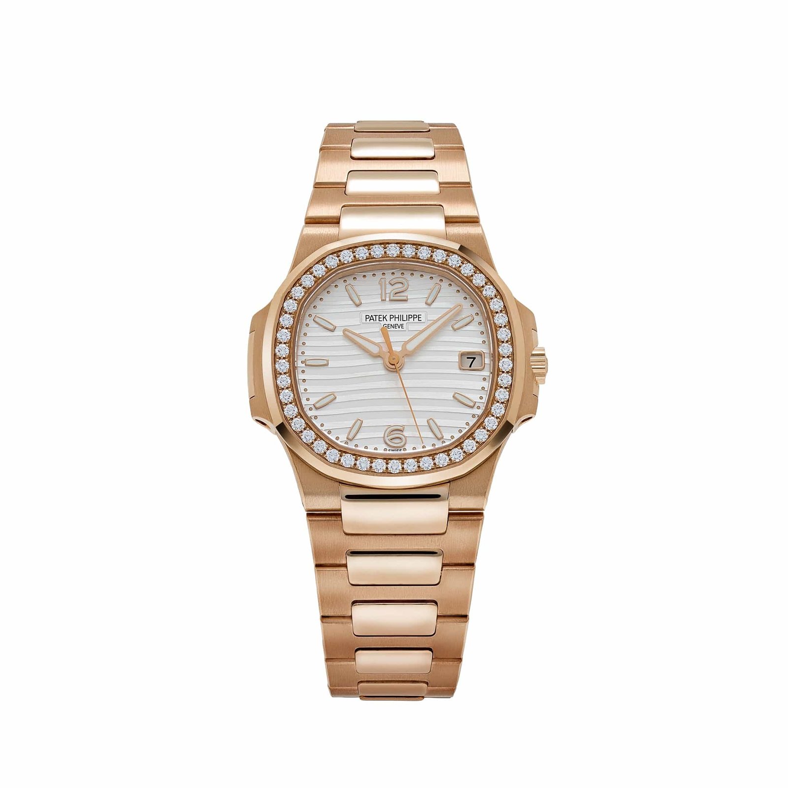 Nautilus 'Ladies' Rose Gold Silver Dial Diamond Bezel Quartz (2019)