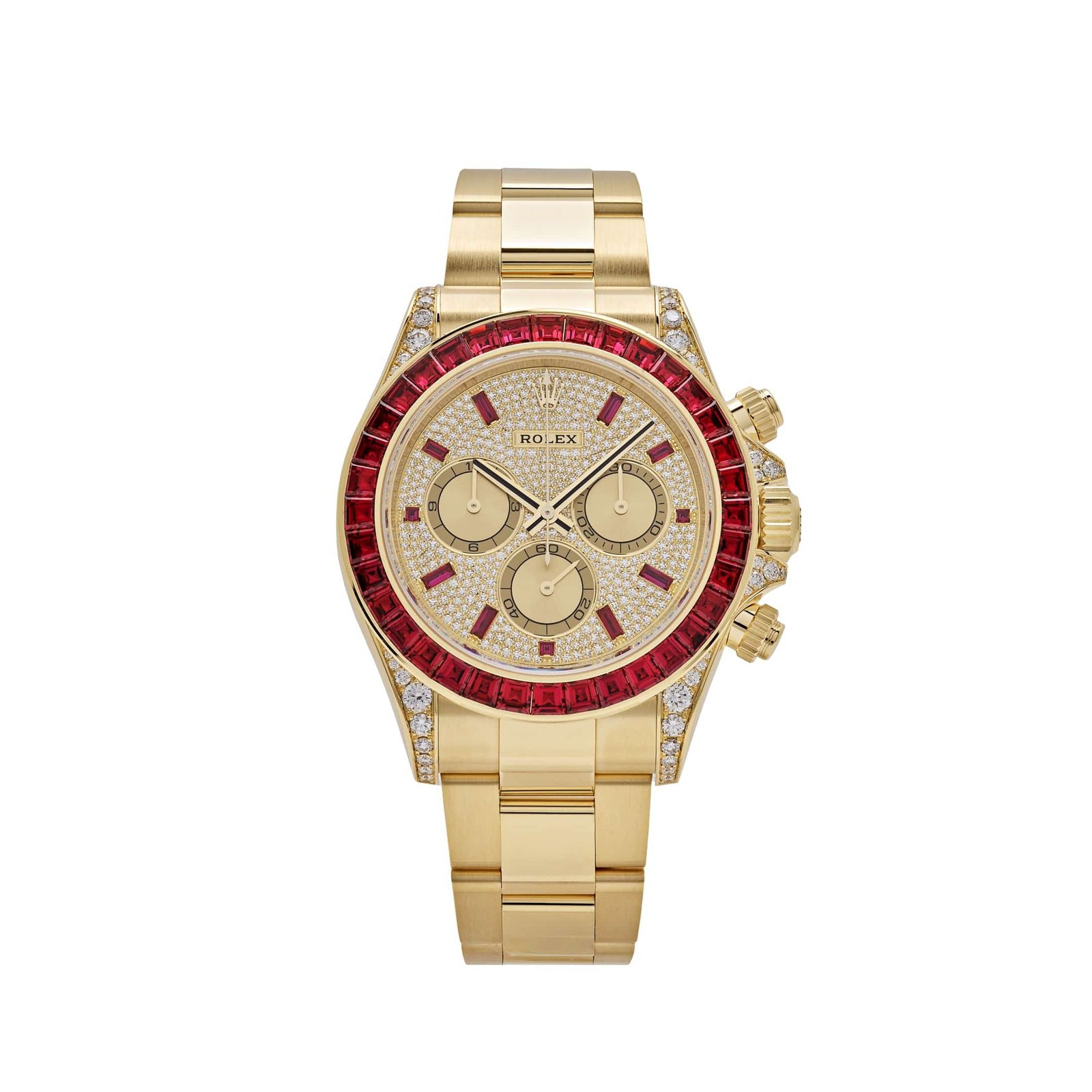 Daytona Yellow Gold Ruby Bezel Diamond Pave Dial
