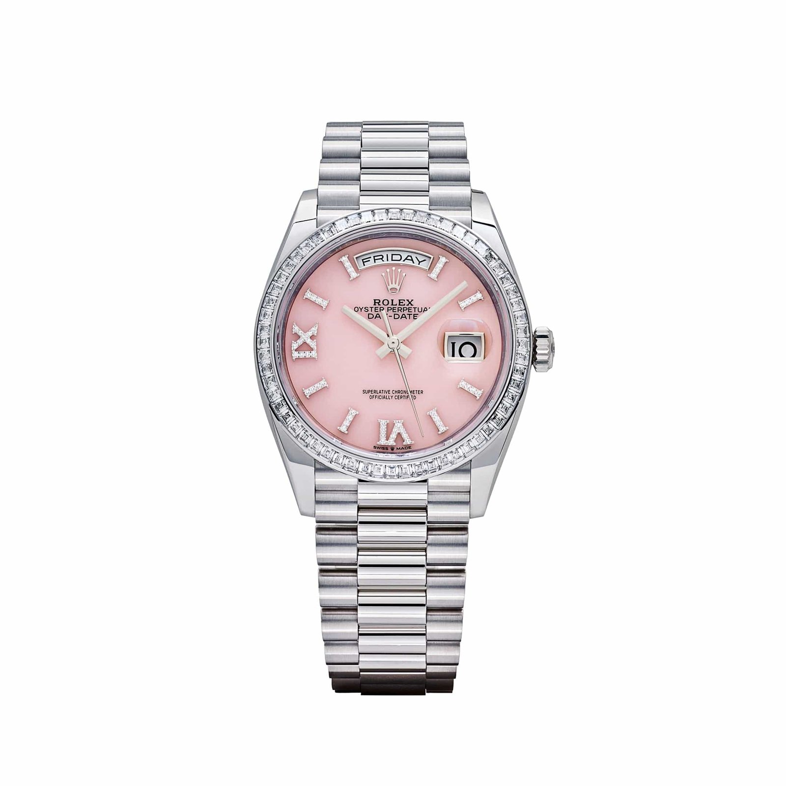 Day-Date Platinum Pink Opal Diamond Roman Numerals Dial Diamond Bezel