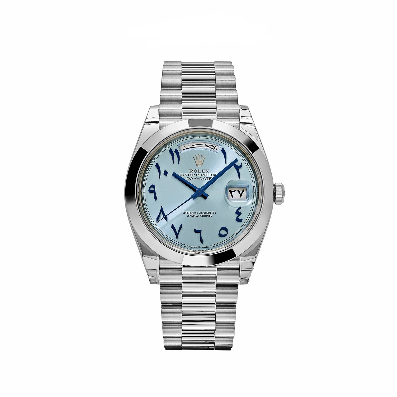 Day-Date Platinum Ice Blue Arabic Dial Smooth Dial
