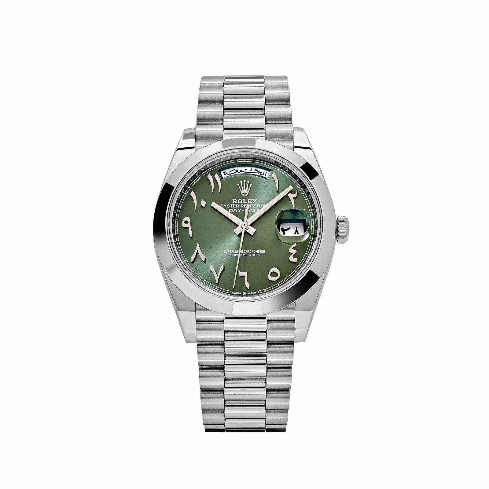 Day-Date Platinum Olive Green Arabic Dial