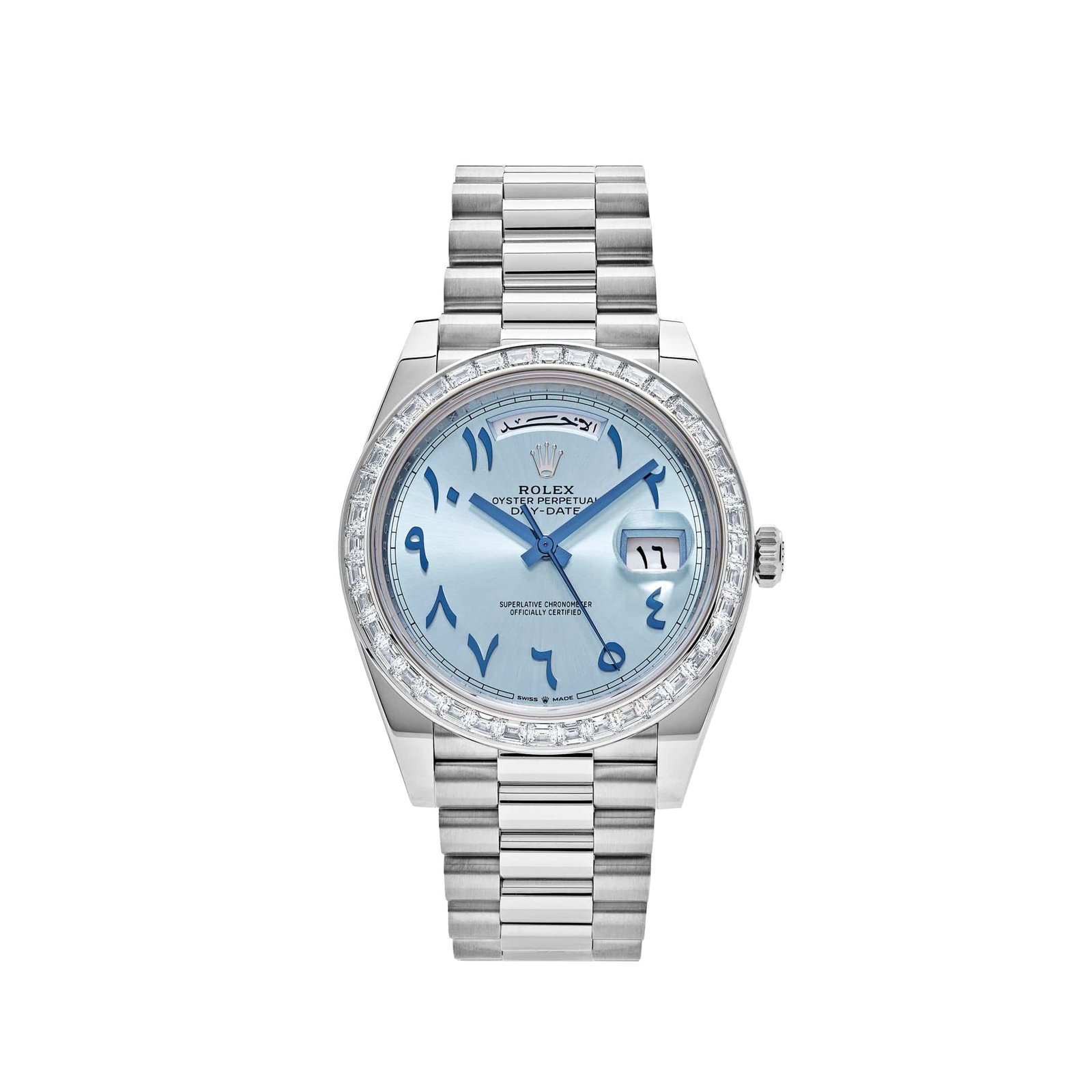Day-Date Platinum Ice Blue Arabic Dial Diamond Bezel