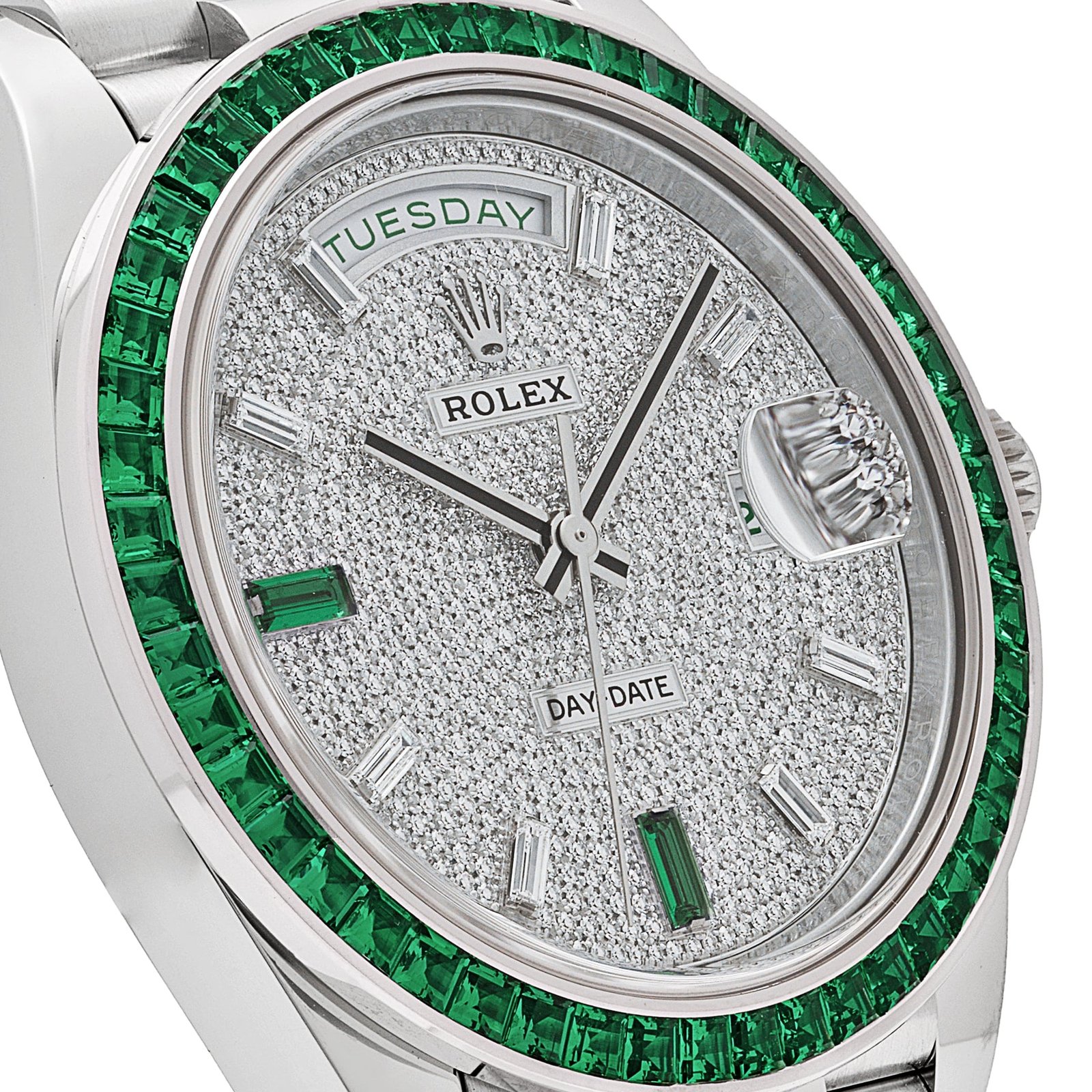 Day-Date Platinum Diamond Dial Emerald Bezel 4 Day-Date Platinum Diamond Dial Emerald Bezel - Image 4