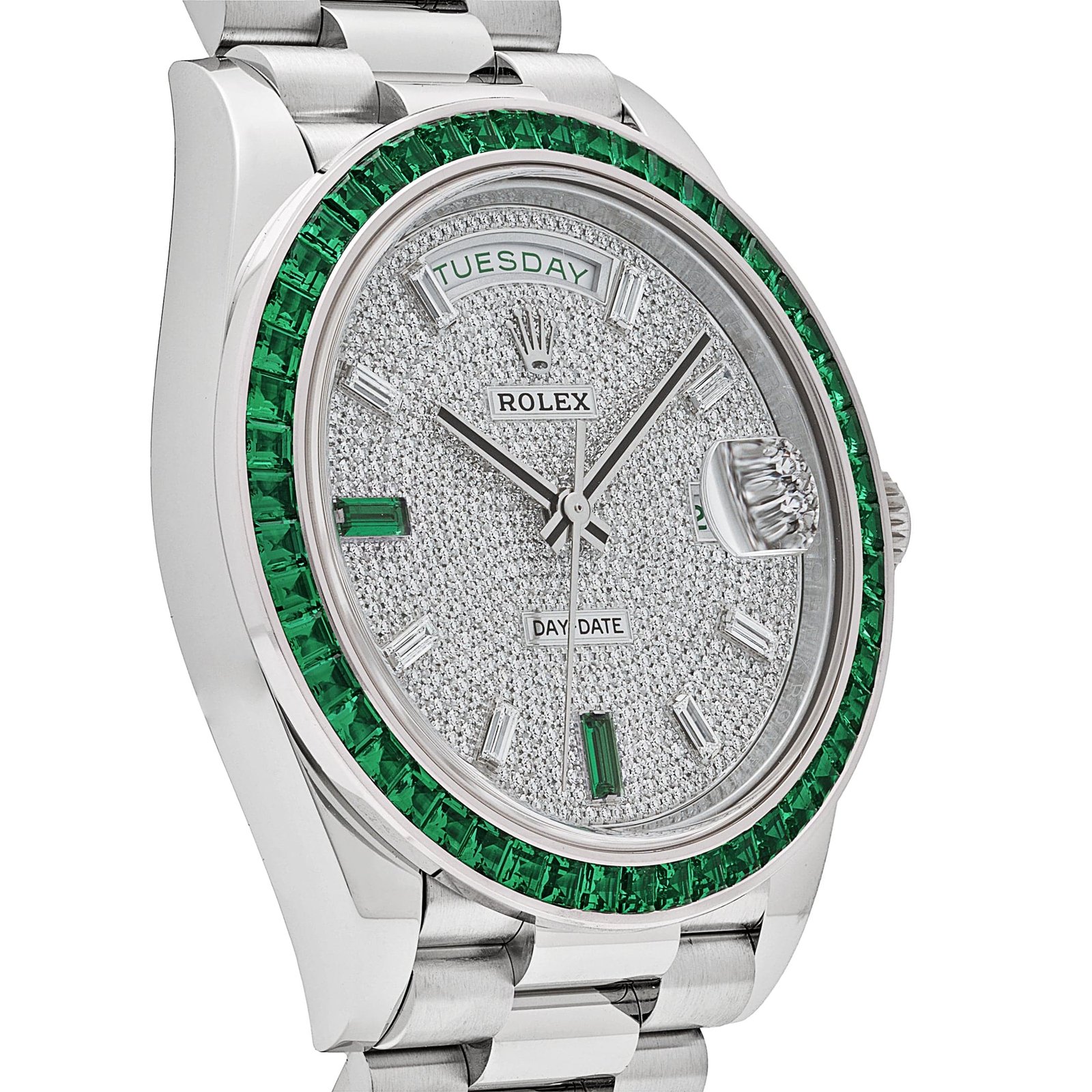 Day-Date Platinum Diamond Dial Emerald Bezel 7 Day-Date Platinum Diamond Dial Emerald Bezel - Image 7