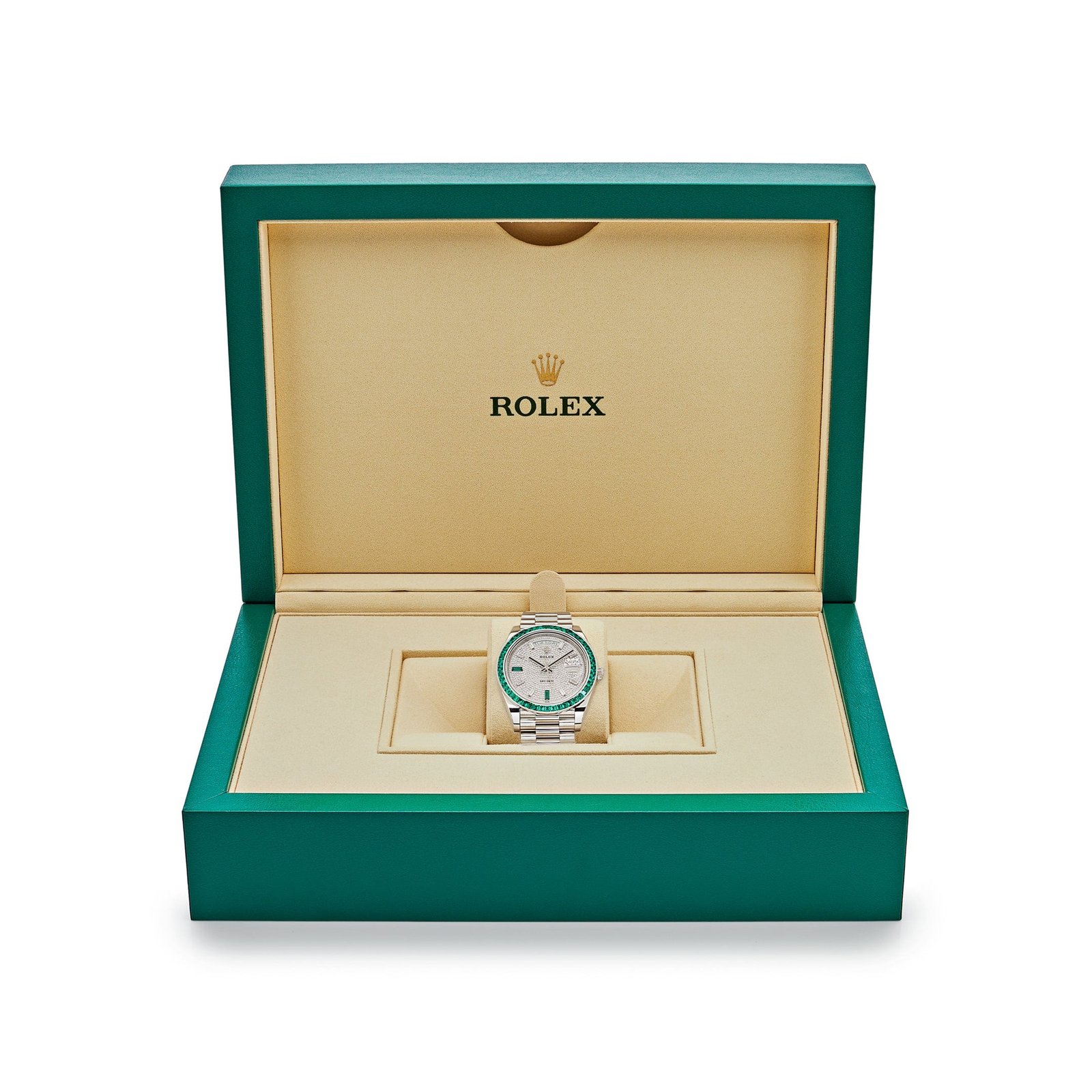 Day-Date Platinum Diamond Dial Emerald Bezel 8 Day-Date Platinum Diamond Dial Emerald Bezel - Image 8