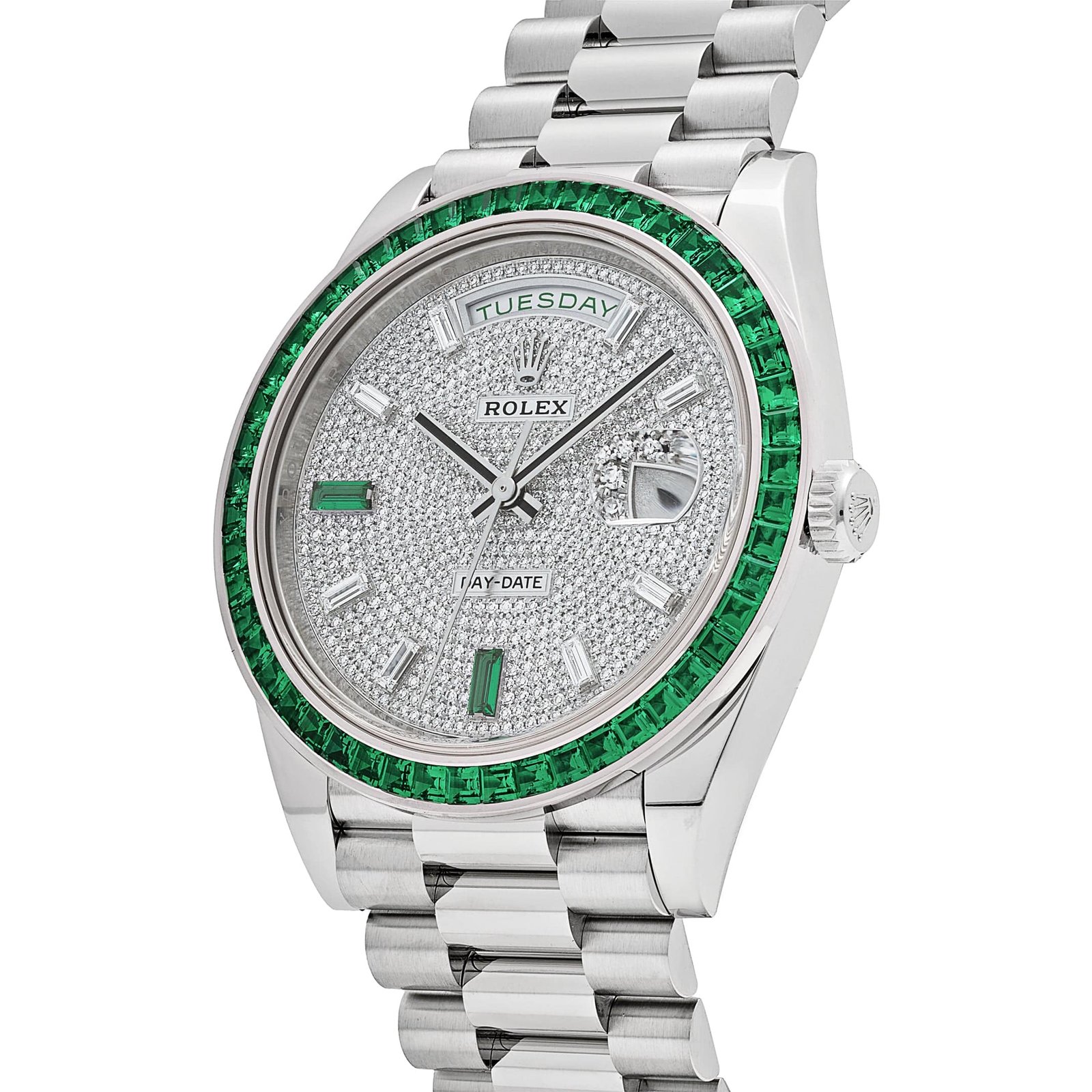 Day-Date Platinum Diamond Dial Emerald Bezel 9 Day-Date Platinum Diamond Dial Emerald Bezel - Image 9