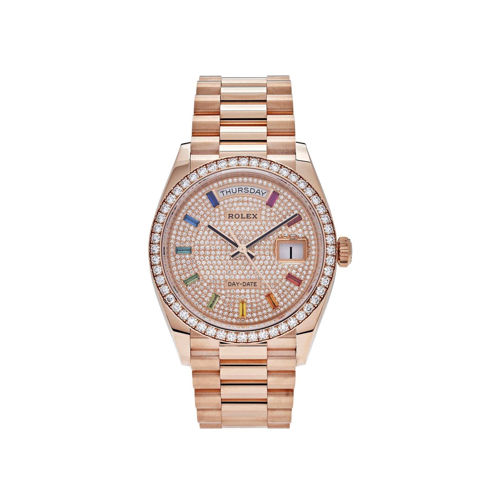 Day-Date  Rose Gold Rainbow Diamond Pave Dial Diamond Bezel (2025)