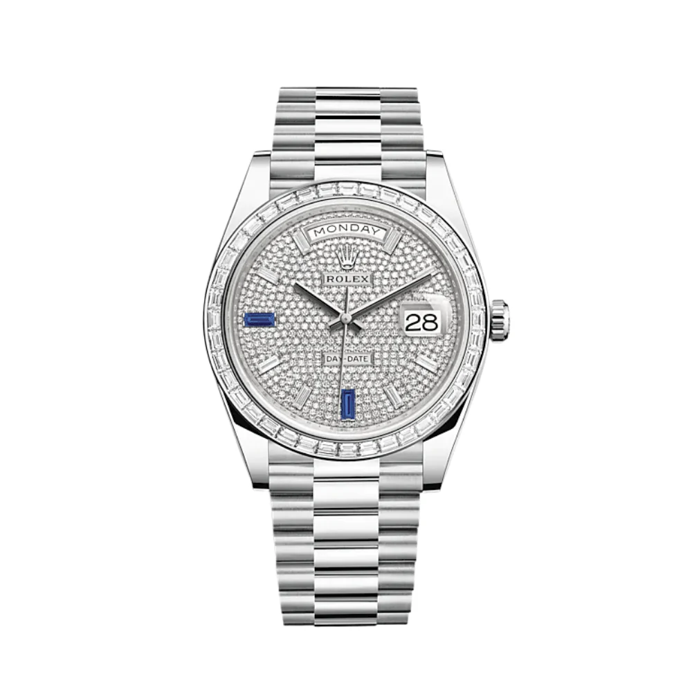 Day-Date Platinum Diamond Bezel Diamond-Paved Sapphire Dial (2024)