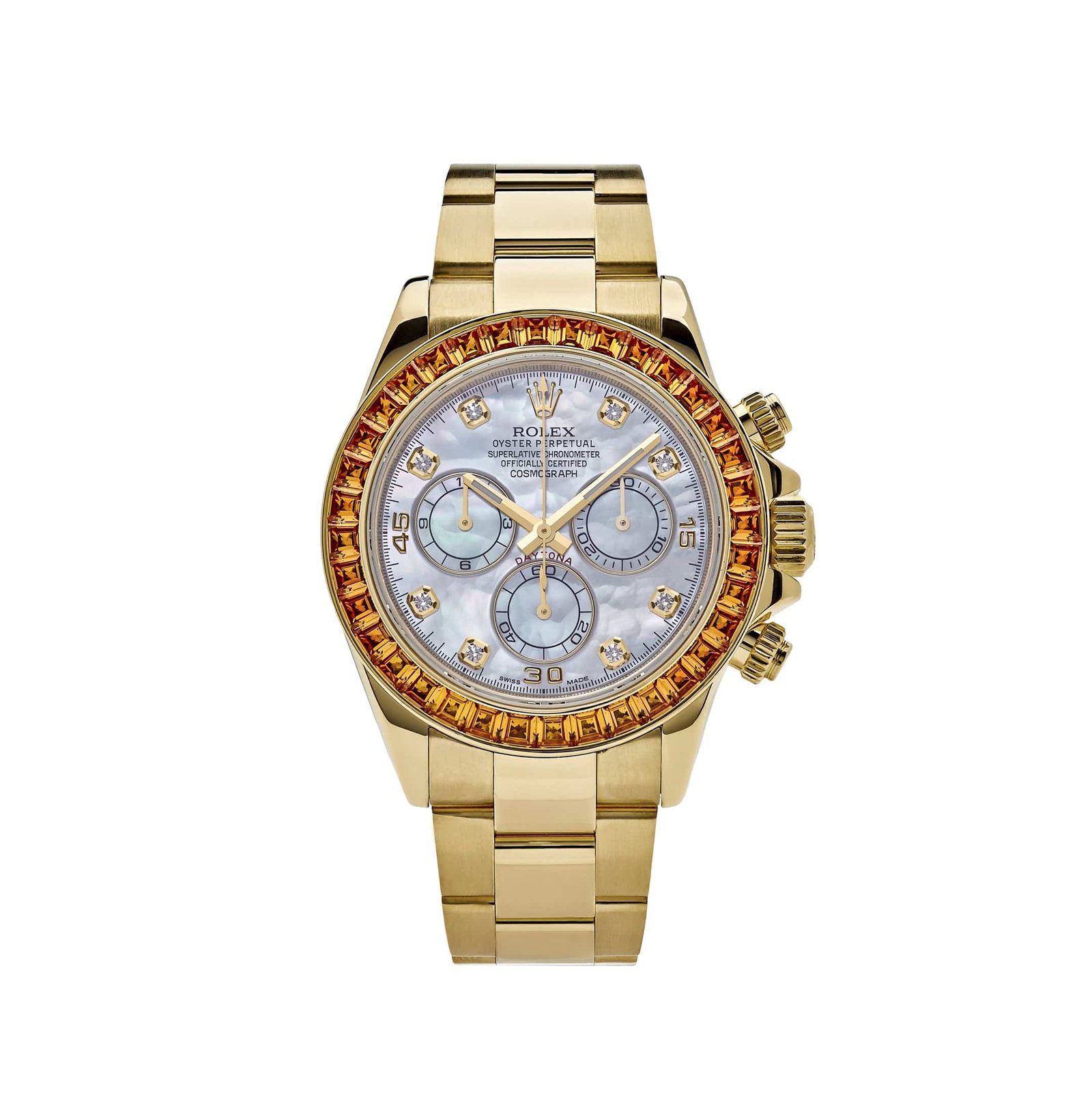 Daytona Yellow Gold Sapphire Bezel Mother Of Pearl Dial