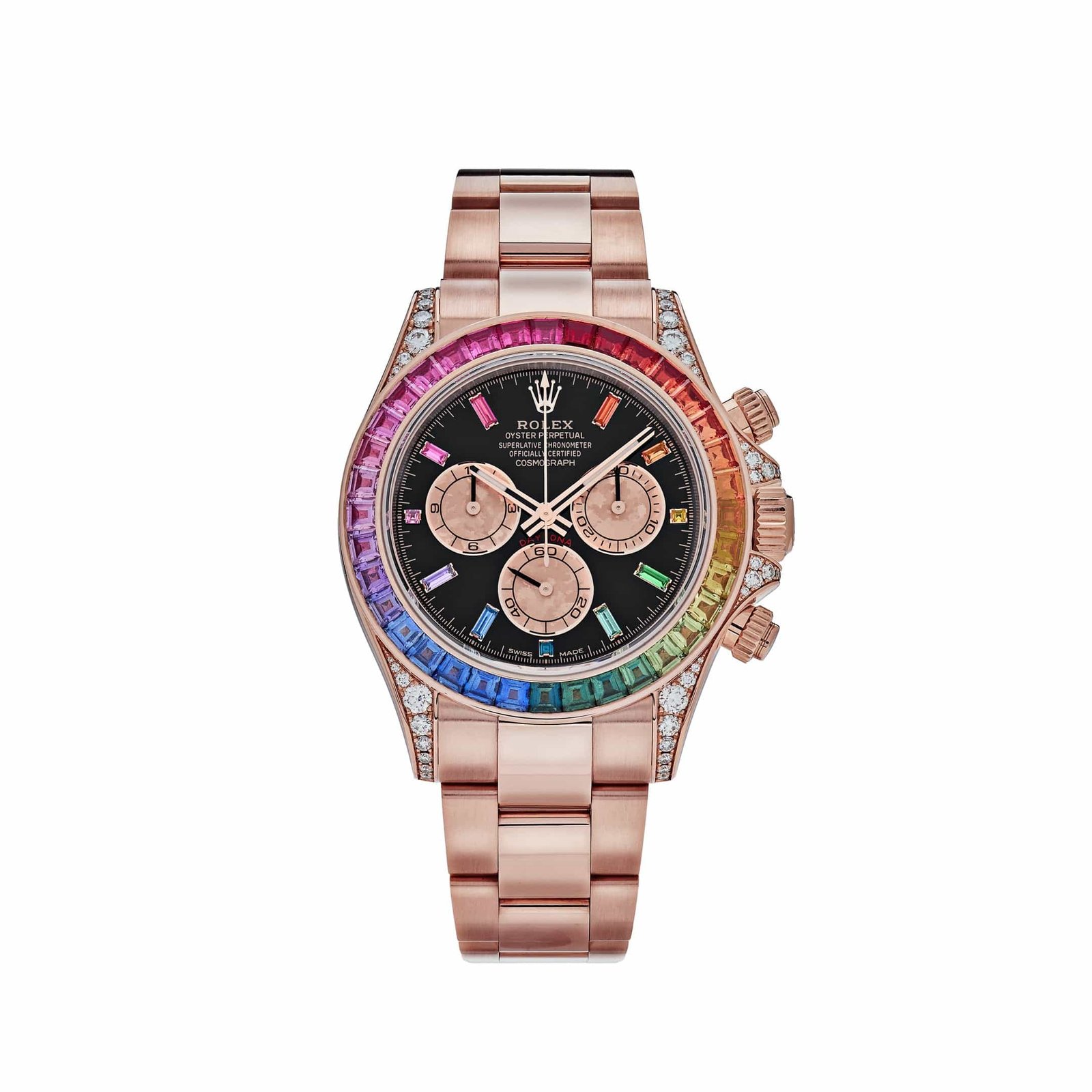 Daytona 'Rainbow' Rose Gold Black Dial Sapphire Bezel