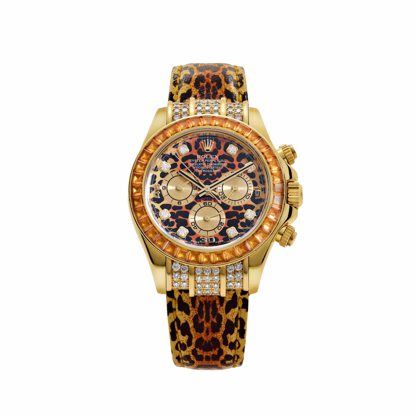Daytona Yellow Gold 'Leopard' Diamond Dial Cognac Sapphire Bezel