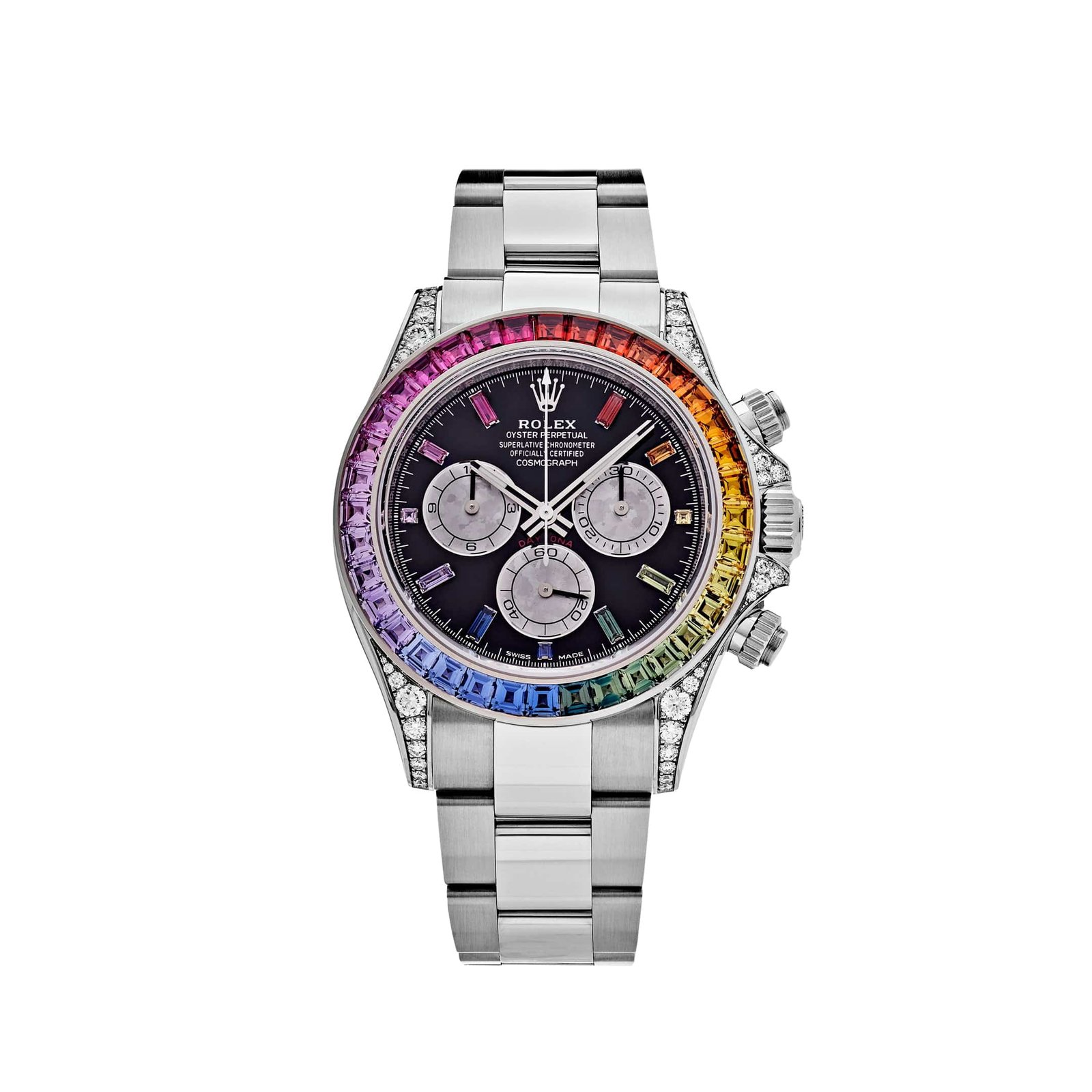 Daytona 'Rainbow' White Gold Black Dial Sapphire Bezel