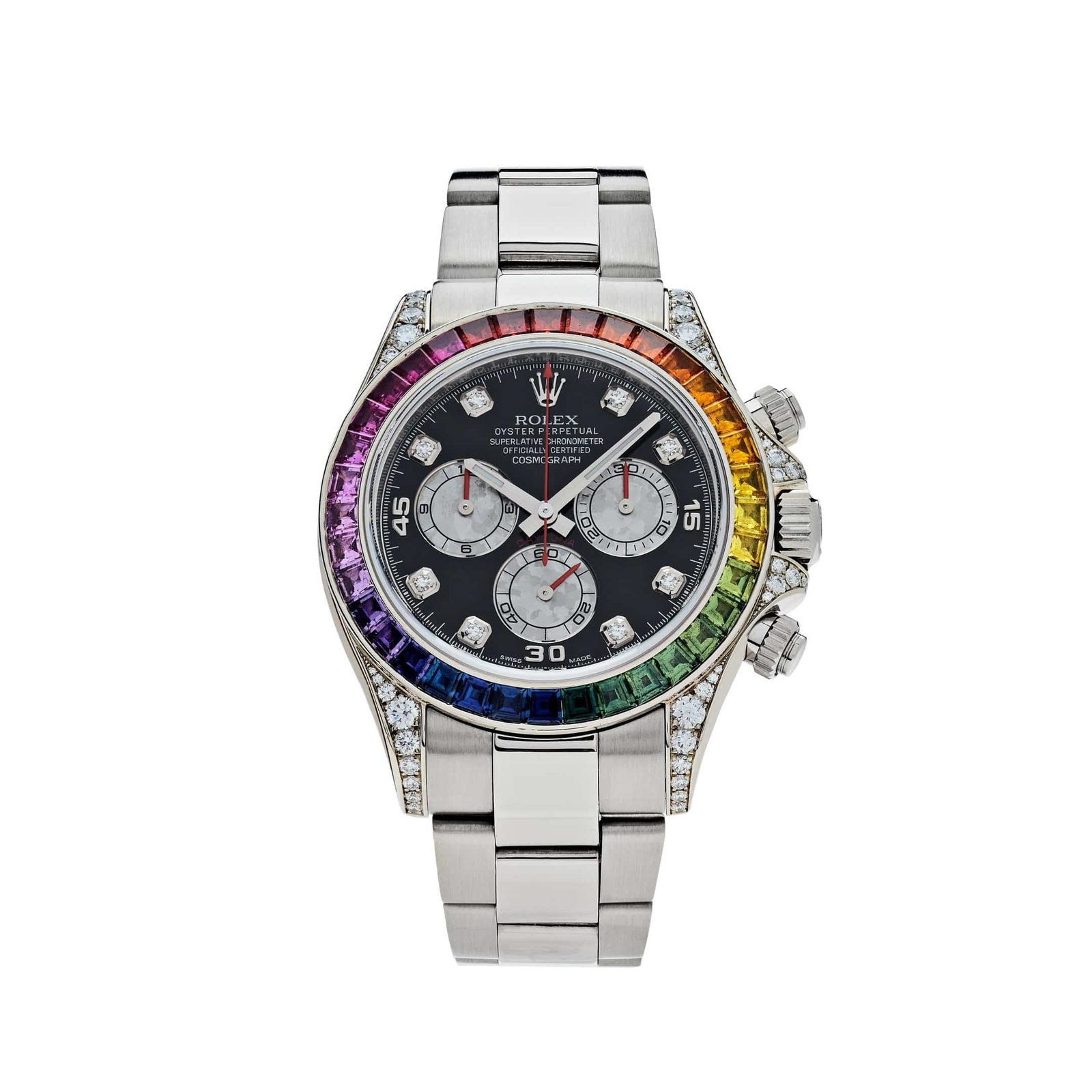Daytona 'Rainbow' White Gold Black Diamond Dial Sapphire Bezel