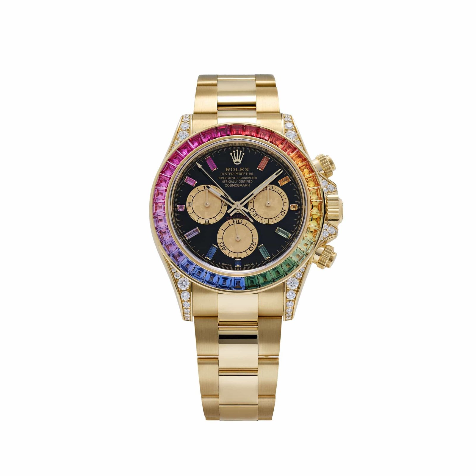 Daytona Rainbow Yellow Gold Black Dial Diamond Sapphire Bezel